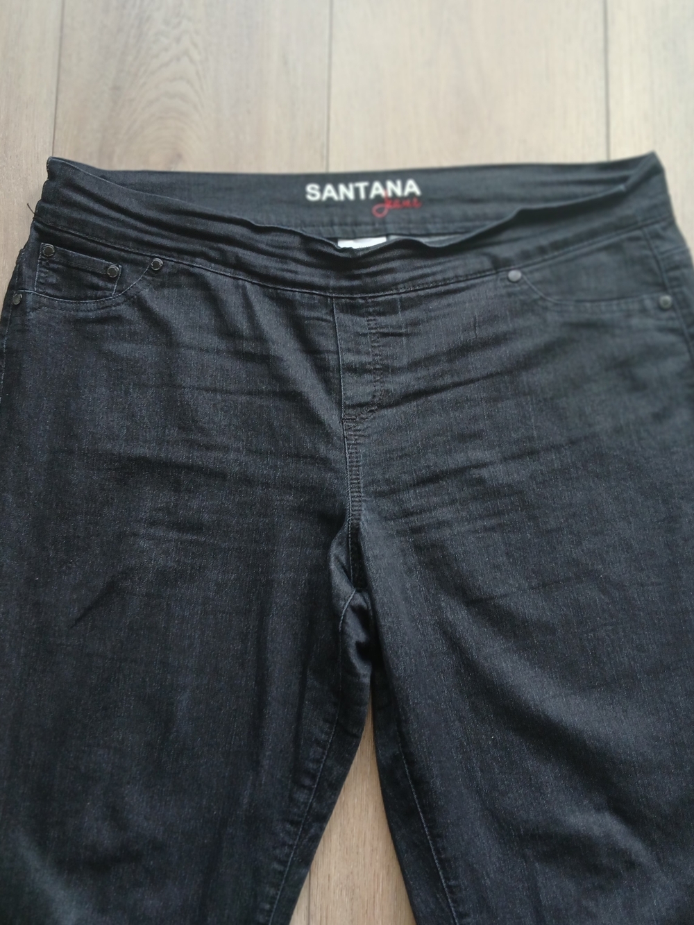 Santana Jeans Pull-On Black Denim Pants Size 16x32L Stretch Straight Leg - Picture 2 of 10
